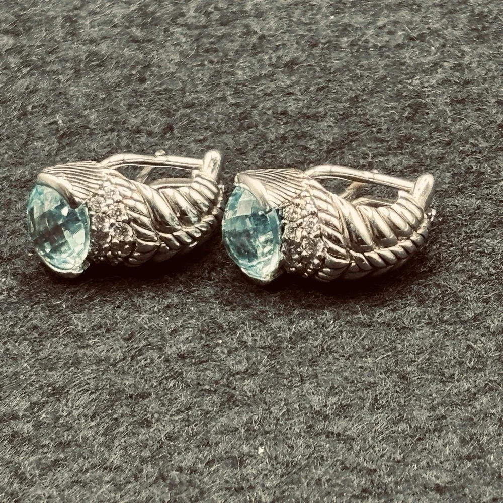 Judith Ripka Sterling Silver Blue Topaz Diamonique Shrimp Earrings Designer